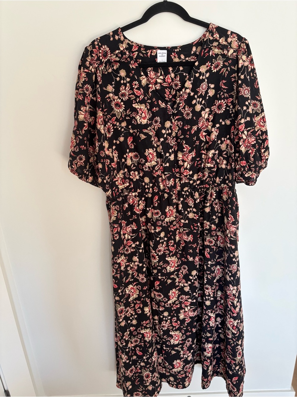 Melrose and Market Plus Size Black Floral Midi Peasant Style Dress